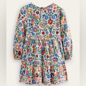 Mini Boden Multi Easter Poppy Twirly Cotton Dress with Bishop Sleeves